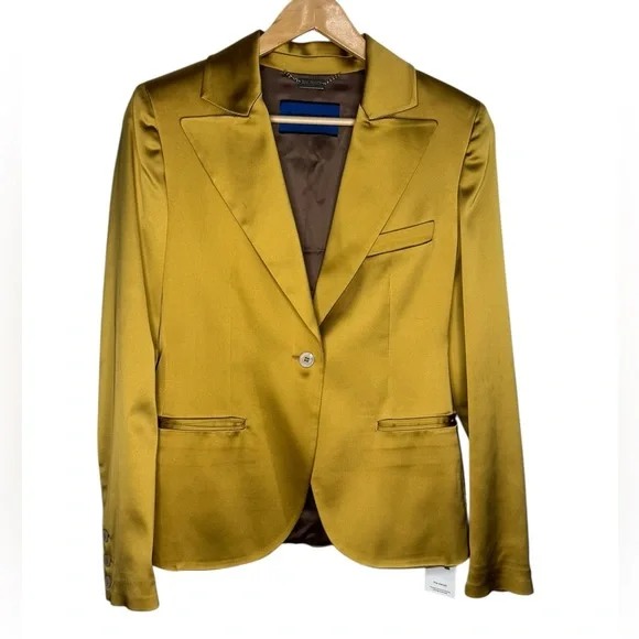 Balmain Paris Atelier Sample Satin Set Blazer & Maxi Skirt Chartreuse Gold S - Picture 4 of 17